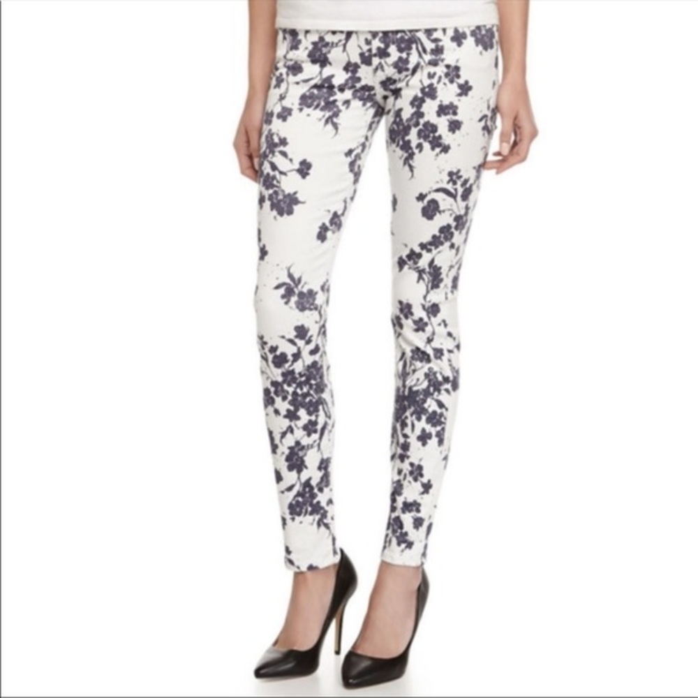 7 For All Mankind Floral Ankle Skinny Jeans‎ White Blue 27